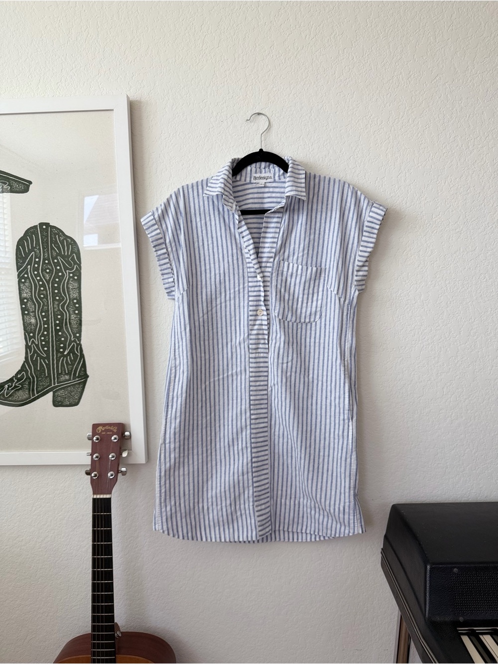 Light Blue Stripe Shirt Dress - ljc designs coastal 100% linen